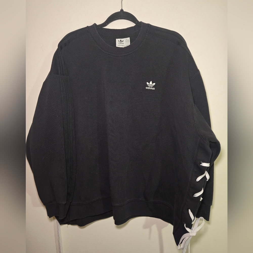 Adidas Black Crewneck Sweater with Detail